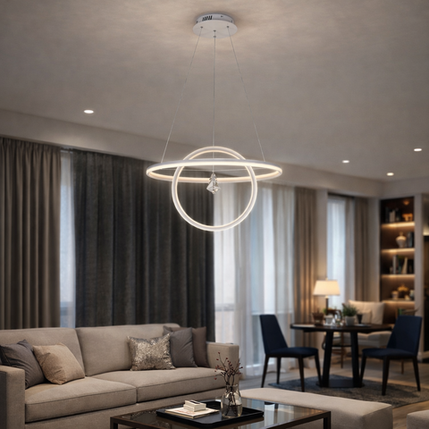 Orbit Lux LED – Lampadario LED moderno a sospensione con anelli luminosi, 70W 5600lm, cavi regolabili