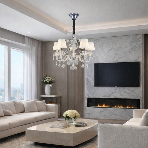 Crystal Elegance - Lampadario con Paralume in Vetro e Cristalli K9 Disponibile 12/8/5/3 Luci