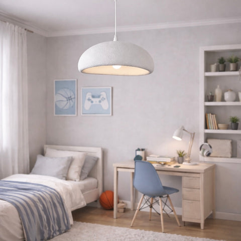 Patrasso - Lampada a Sospensione in Resina Effetto Cemento Bianca