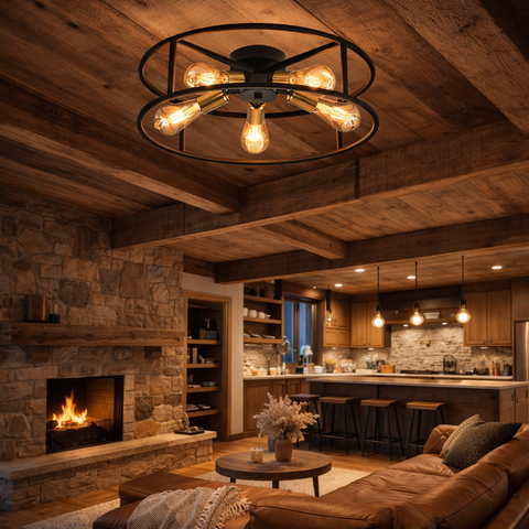 Golden Circle 5 – Plafoniera da soffitto circolare moderna con 5 luci E27 finitura oro Ø50 cm