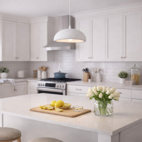 Patrasso - Lampada a Sospensione in Resina Effetto Cemento Bianca