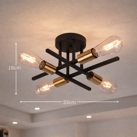 Inlumia Gold Back– Plafoniera da soffitto moderna nero e oro con 4 o 6 luci attacco E27