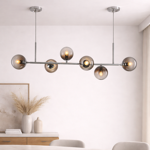 Amber - Lampadario a Sospensione 6 Sfere E27 in Vetro Semi-Trasparente