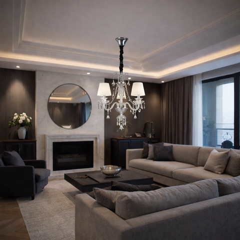 Crystal Elegance - Lampadario con Paralume in Vetro e Cristalli K9 Disponibile 12/8/5/3 Luci