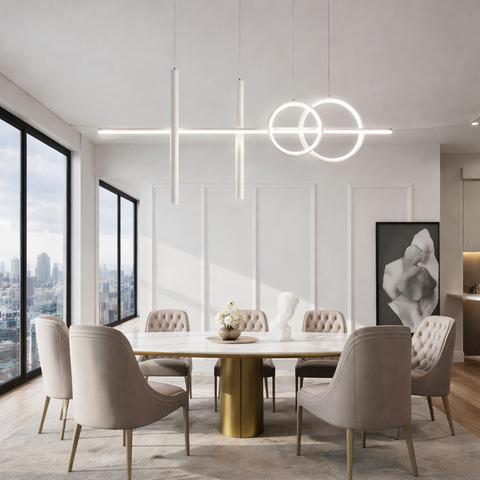 Geo Mix Light – Lampadario a Sospensione LED con Anelli e Cilindri
