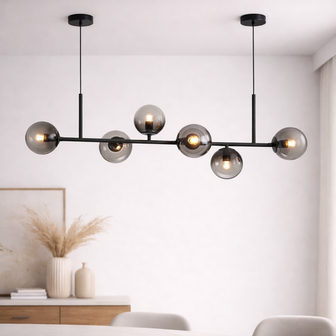 Amber - Lampadario a Sospensione 6 Sfere E27 in Vetro Semi-Trasparente