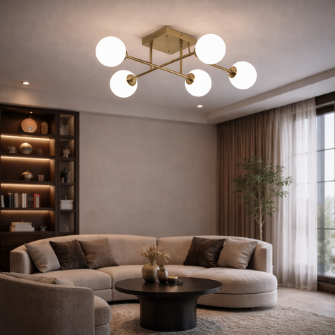 Plafoniera Moderna Bronzo 5 Sfere in Vetro Opaco G9