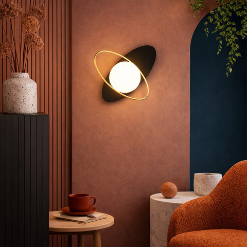 Galea – Applique LED da Parete Moderna Nero e Oro con Sfera Opaca