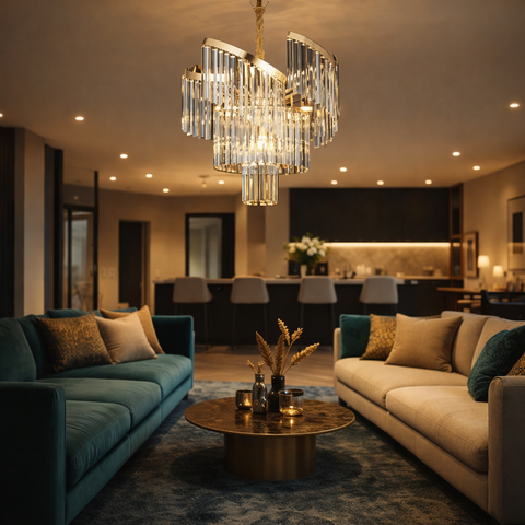 Imperial – Lampadario Luxury in Cristallo e Acciaio Oro