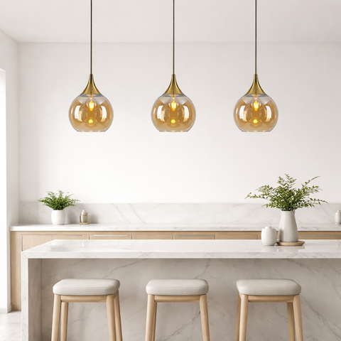 Aura – Lampada a sospensione in vetro fumè o amber