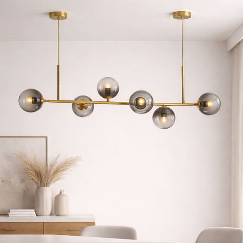 Amber - Lampadario a Sospensione 6 Sfere E27 in Vetro Semi-Trasparente