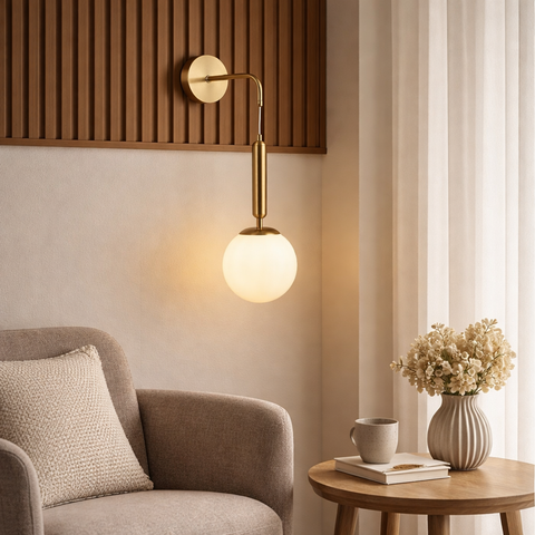 Golden Sphere Wall – Applique LED da Parete Oro Design Moderno