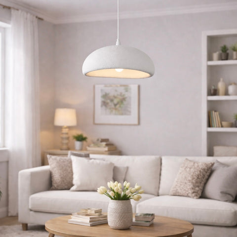 Patrasso - Lampada a Sospensione in Resina Effetto Cemento Bianca