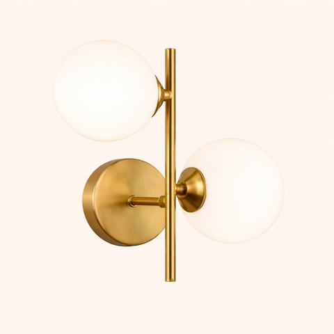 Duo Pearl Gold – Applique da parete moderna in metallo dorato con doppia sfera in polietilene, attacco G9
