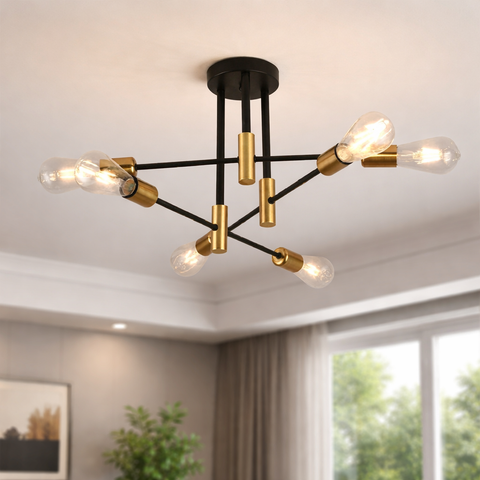 Inlumia Gold Back– Plafoniera da soffitto moderna nero e oro con 4 o 6 luci attacco E27