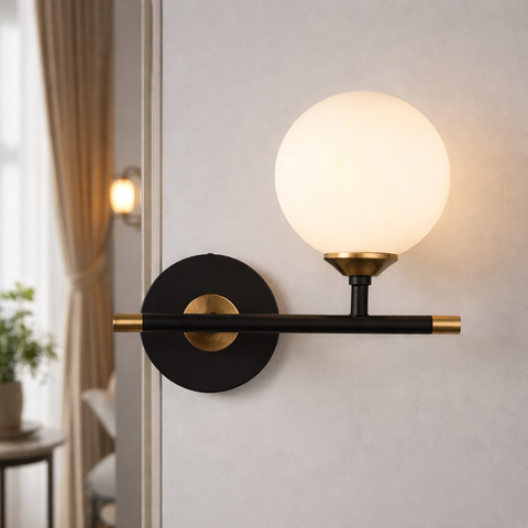 Opal Black Gold – Lampada moderna nero e oro con sfere in acrilico opalino luci G9