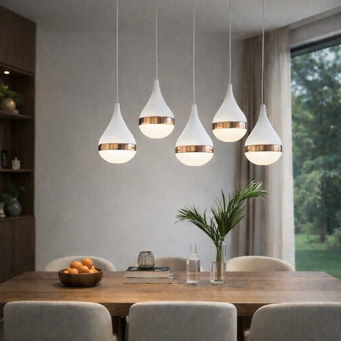 Star Tiers - Lampadario LED moderno a 5 gocce oro 53W luce regolabile