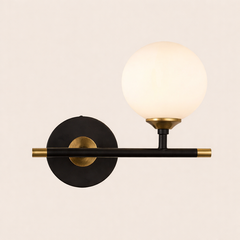 Opal Black Gold – Lampada moderna nero e oro con sfere in acrilico opalino luci G9