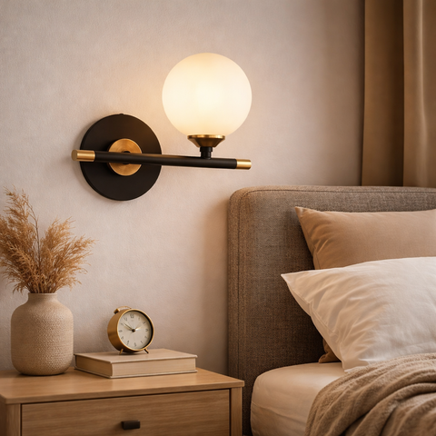 Opal Black Gold – Lampada moderna nero e oro con sfere in acrilico opalino luci G9