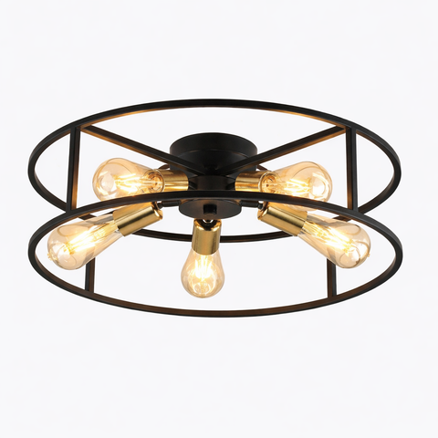 Golden Circle 5 – Plafoniera da soffitto circolare moderna con 5 luci E27 finitura oro Ø50 cm