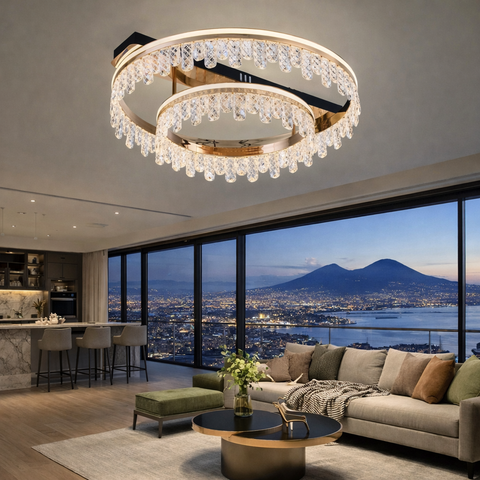 Golden Ring Duo – Plafoniera LED moderna dorata con doppio cerchio, luce CCT regolabile 72W 5760lm