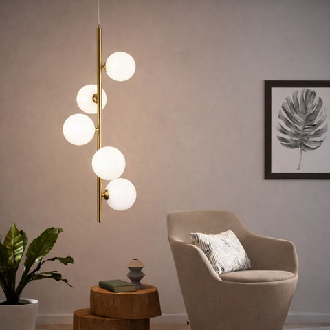 Lampadario a Sospensione Moderno Bronzo con Sfere Bianche G9