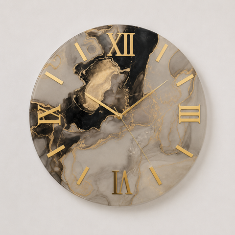 Orologio da Parete Nero e Beige Effetto Marmo - Made in Italy
