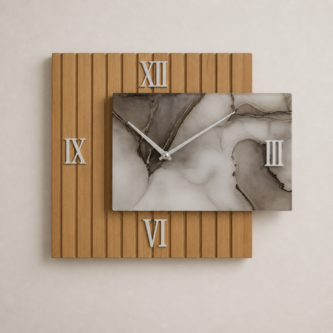 Orologio da Parete legno e marmo grigio – Eleganza Contemporanea Made in Italy