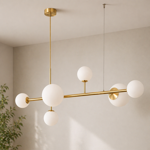 Elyra – Lampadario da soffitto moderno in bronzo dorato con 6 sfere in vetro opaco G9