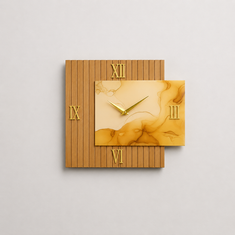 Orologio da Parete legno e marmo arancio – Eleganza Contemporanea Made in Italy
