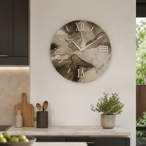 Orologio da Parete Tortora e Marrone Effetto Marmo - Made in Italy
