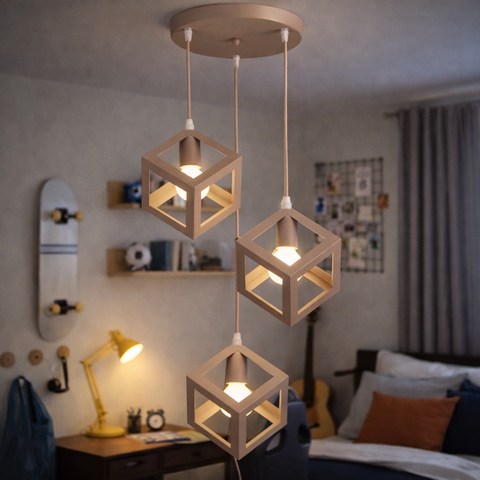 Cubo Trio – Lampadario a sospensione con 3 pendenti a cubo in metallo E27, cavi regolabili