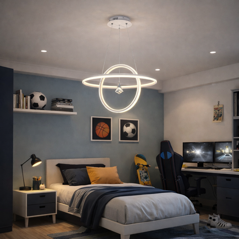 Orbit Lux LED – Lampadario LED moderno a sospensione con anelli luminosi, 70W 5600lm, cavi regolabili