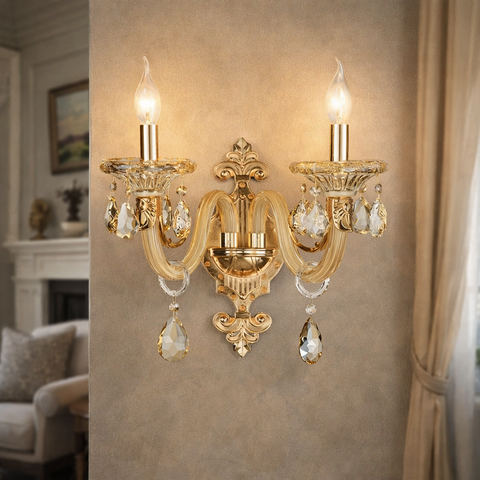 Château Lumière - Applique in Cristallo Ambra con Gocce Eleganti E14