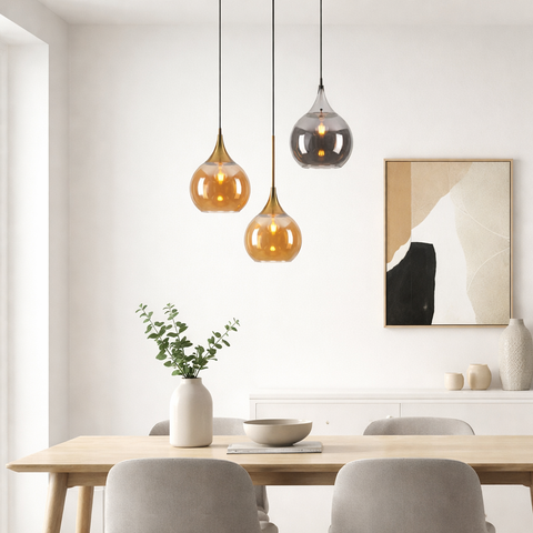 Aura – Lampada a sospensione in vetro fumè o amber