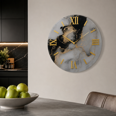 Orologio da Parete Nero e Grigio Marmorizzato - Made in Italy