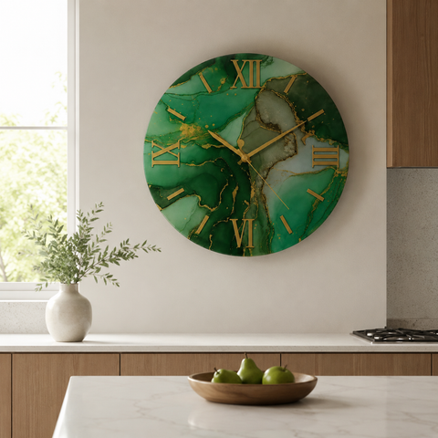 Orologio da Parete Verde Smeraldo Effetto Marmo - Made in Italy
