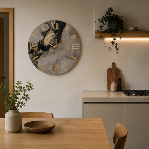 Orologio da Parete Nero e Beige Effetto Marmo - Made in Italy