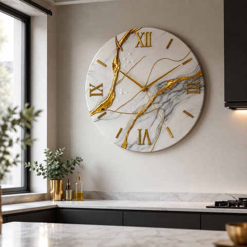 Orologio da Parete Marmo Bianco con Dettagli Oro – Made in Italy