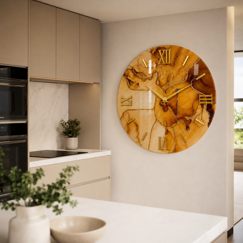 Orologio da Parete Ambra e Oro Effetto Marmo – Made in Italy