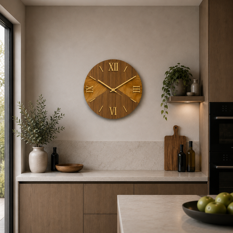 Orologio da Parete Moderno in Legno Liscio e Marmo – 40 cm – Made in Italy