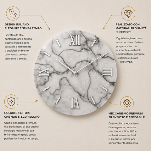 Orologio da Parete Bianco Marmo - Made in Italy