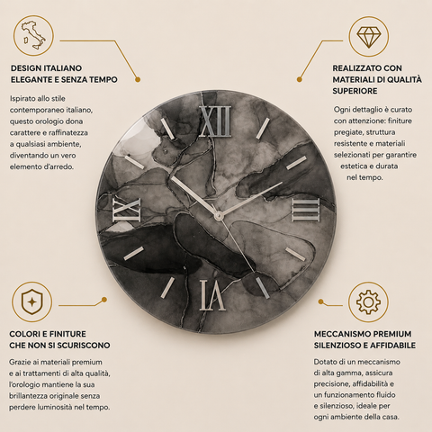 Orologio da Parete Grigio Antracite Effetto Marmo – Made in Italy