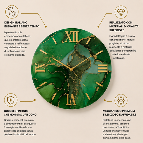 Orologio da Parete Verde Ottanio - Made in Italy