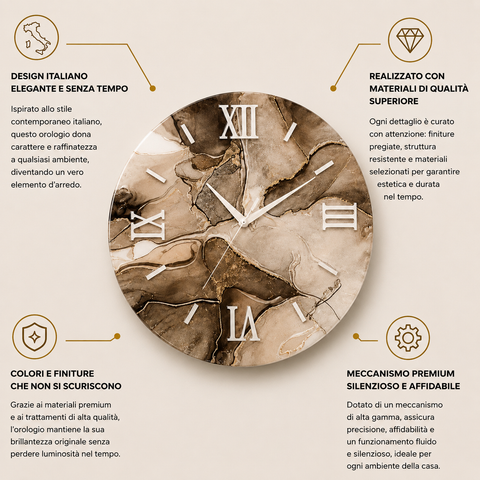 Orologio da Parete Tortora e Marrone Effetto Marmo - Made in Italy