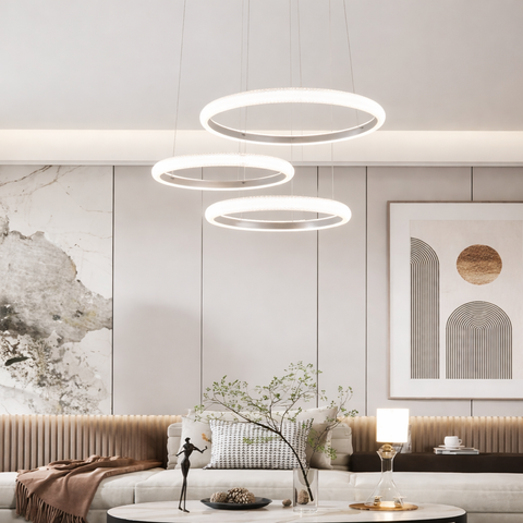 Asymmetric Rings – Lampadario a Sospensione LED con 3 Anelli di Design