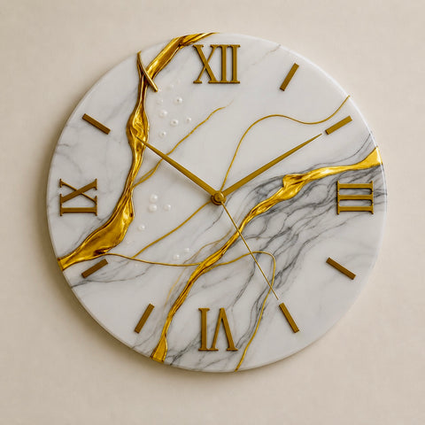 Orologio da Parete Marmo Bianco con Dettagli Oro – Made in Italy